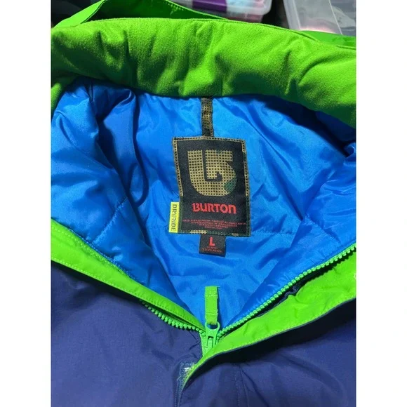 Kids Burton Snowboard Jacket Size L Colorblock Green Blue Yellow Navy Hooded ski - Picture 3 of 7